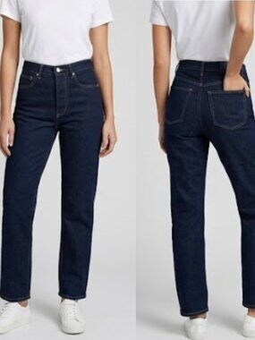 The Reset R Label Straight Leg Jeans Dark Blue High Waist Womens Size 28